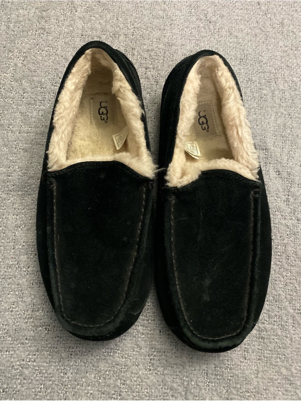 UGG Men's Black Suede Shearling Moccasin Slippers